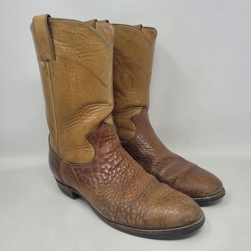 VTG Justin Boots 7 Brown Leather Buckskin Apache Bullhide Two Tone 3425 MISMATCH